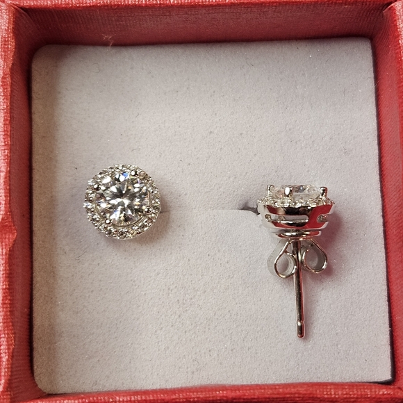 .5ct x 2 Certified Round Halo Stud Earrings - Picture 2 of 4